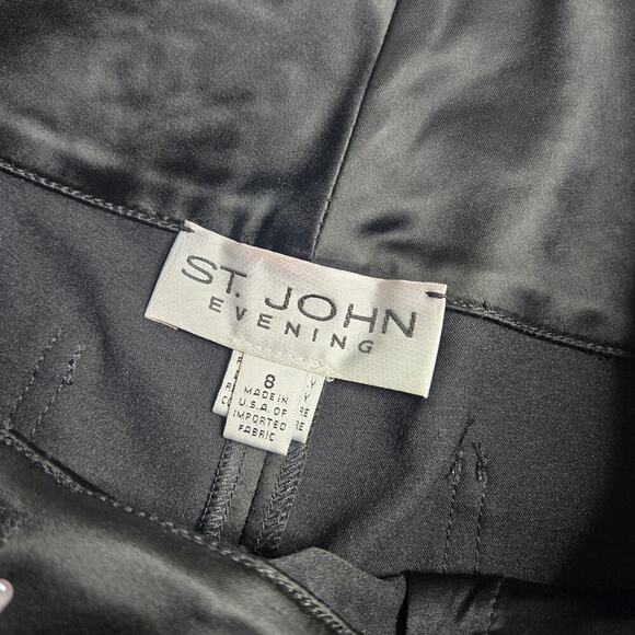 St. John Evening Black Satin Embroidered Waist Pants Size: 8 - Picture 8 of 8